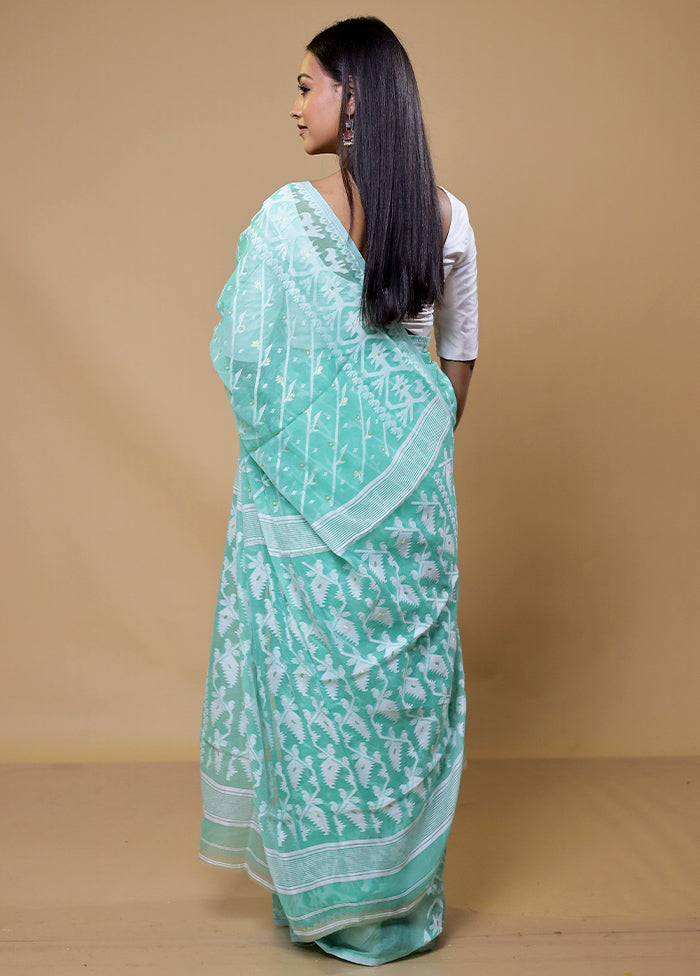 Blue Tant Jamdani Saree Without Blouse Piece