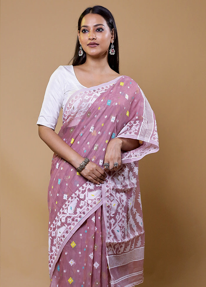 Pink Tant Jamdani Saree Without Blouse Piece