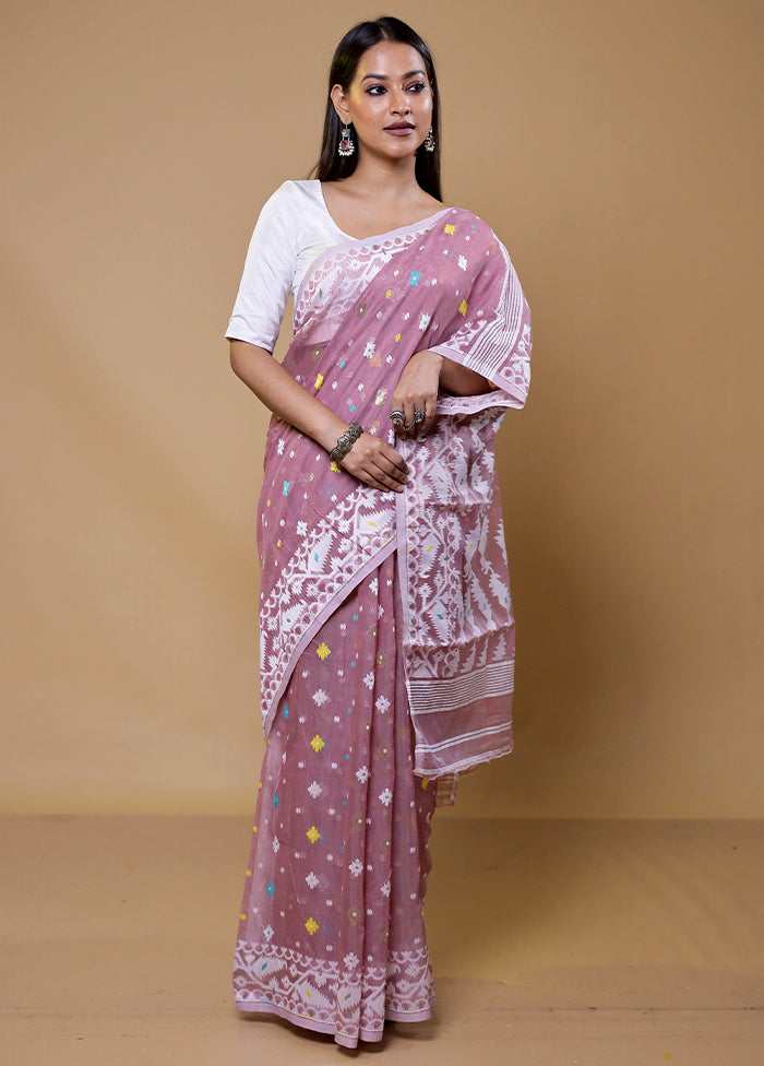 Pink Tant Jamdani Saree Without Blouse Piece