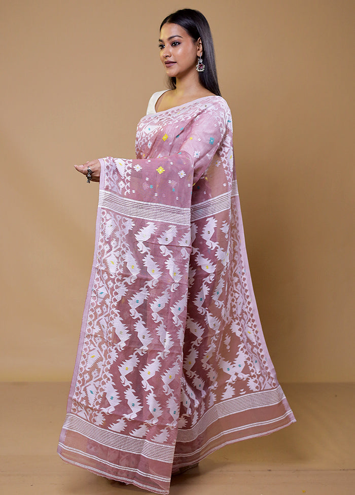 Pink Tant Jamdani Saree Without Blouse Piece