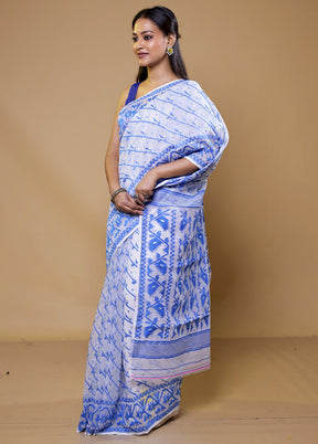 White Tant Jamdani Saree Without Blouse Piece