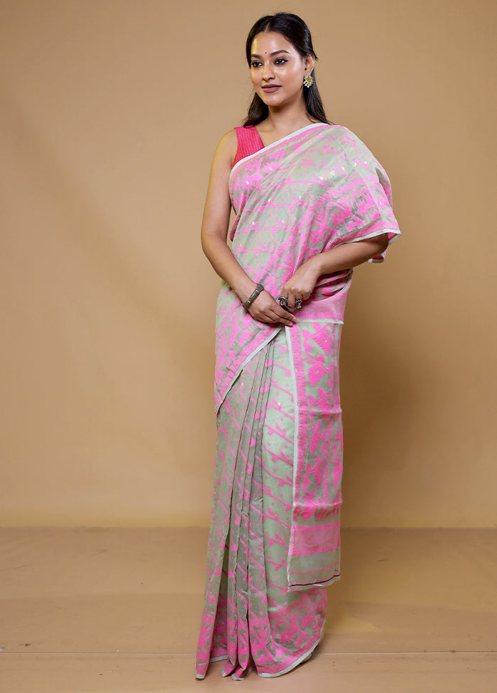 Grey Tant Jamdani Saree Without Blouse Piece