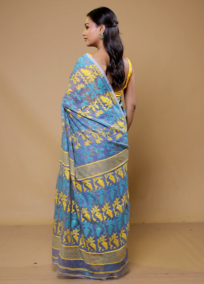 Blue Tant Jamdani Saree Without Blouse Piece