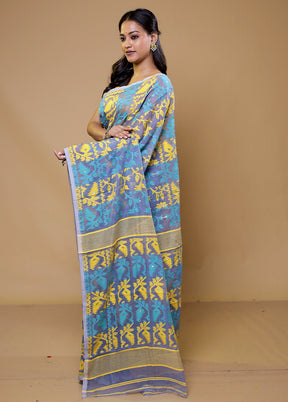 Blue Tant Jamdani Saree Without Blouse Piece