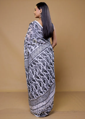 Grey Tant Jamdani Saree Without Blouse Piece