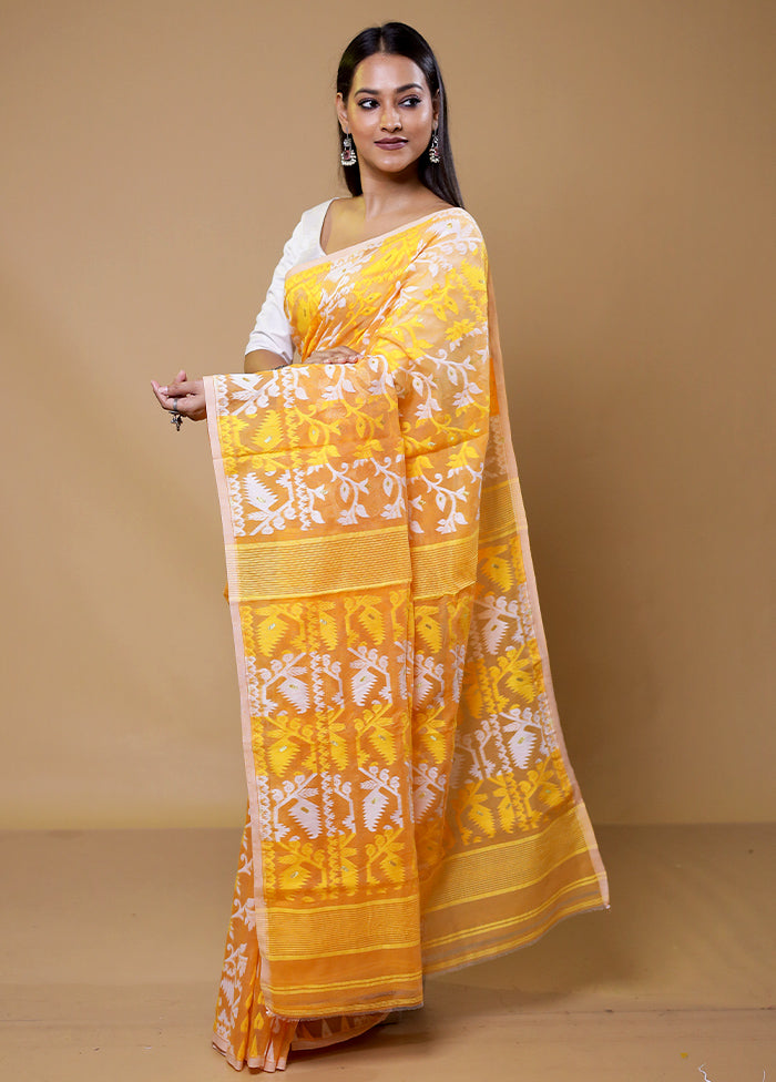 Yellow Tant Jamdani Saree Without Blouse Piece