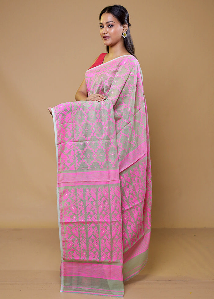 Grey Tant Jamdani Saree Without Blouse Piece