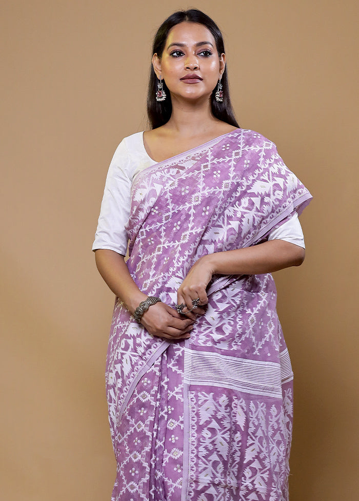 Purple Tant Jamdani Saree Without Blouse Piece