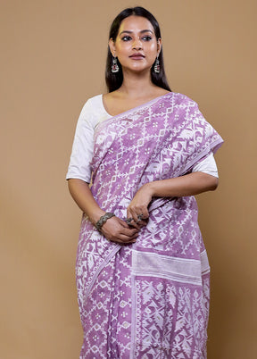 Purple Tant Jamdani Saree Without Blouse Piece