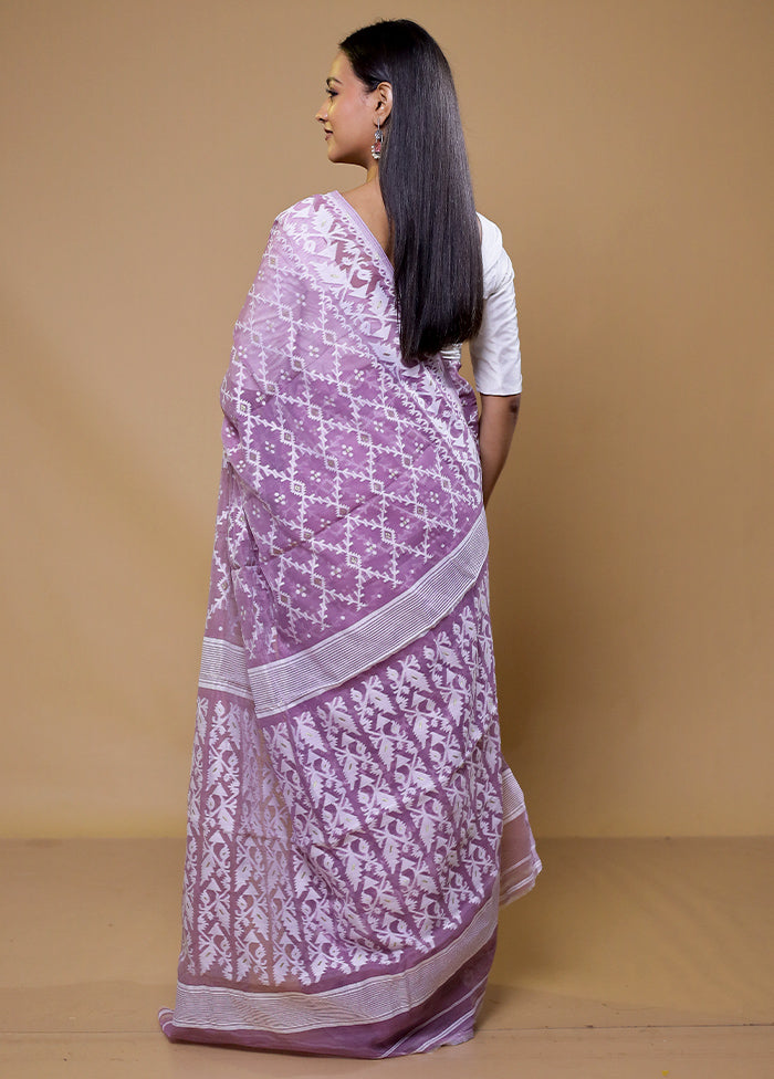 Purple Tant Jamdani Saree Without Blouse Piece