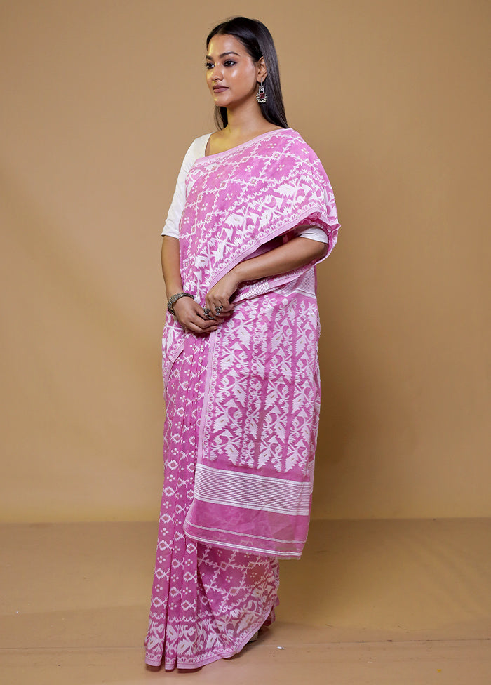 Purple Tant Jamdani Saree Without Blouse Piece