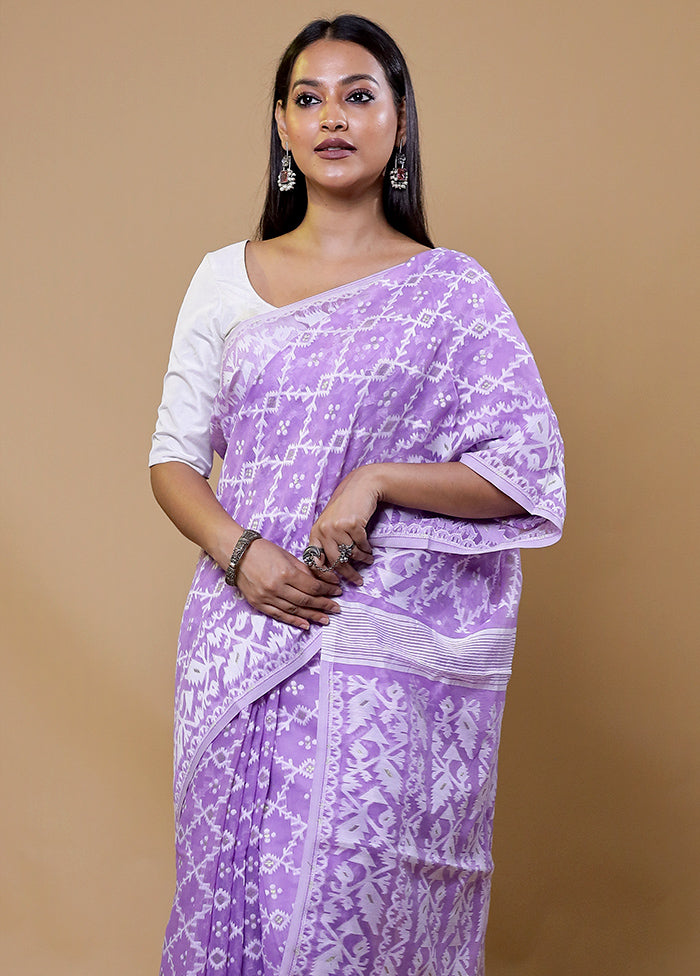 Purple Tant Jamdani Saree Without Blouse Piece