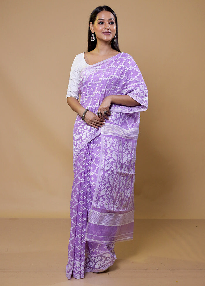 Purple Tant Jamdani Saree Without Blouse Piece