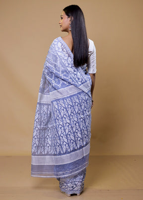 Blue Tant Jamdani Saree Without Blouse Piece