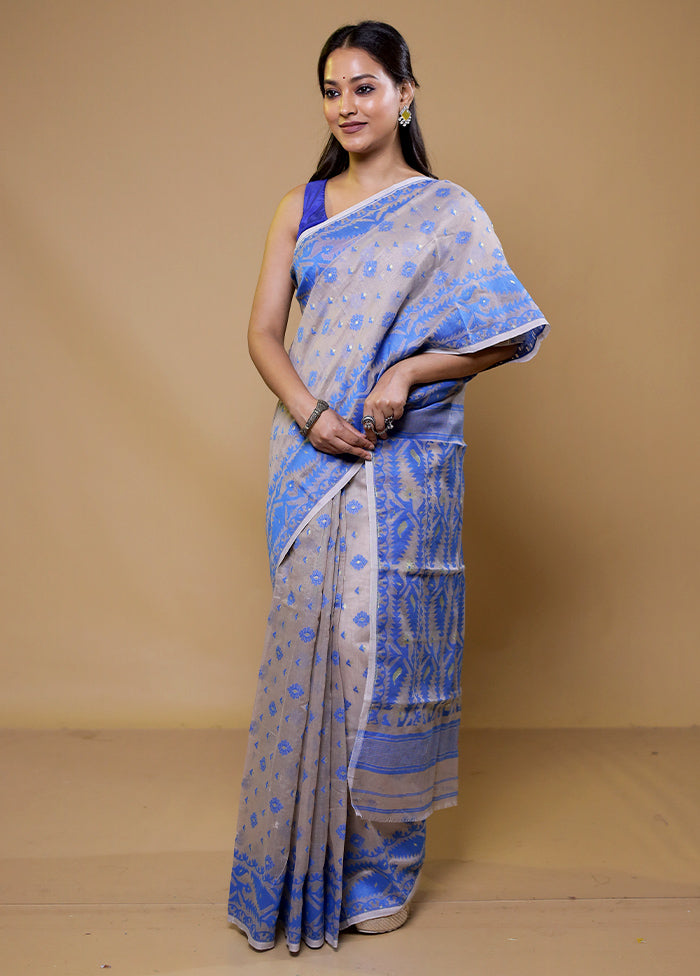 Grey Tant Jamdani Saree Without Blouse Piece