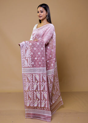 Purple Tant Jamdani Saree Without Blouse Piece