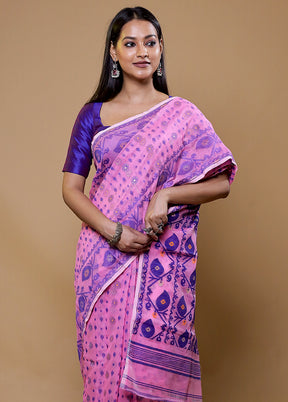 Purple Tant Jamdani Saree Without Blouse Piece