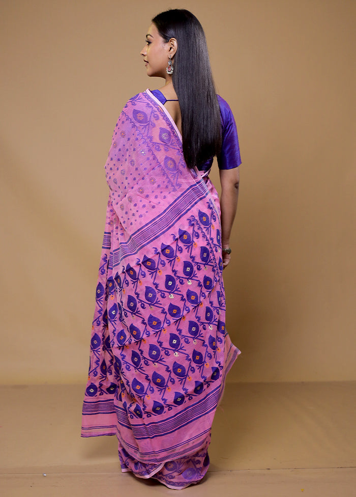 Purple Tant Jamdani Saree Without Blouse Piece