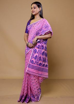 Purple Tant Jamdani Saree Without Blouse Piece