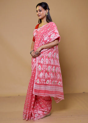 Pink Tant Jamdani Saree Without Blouse Piece