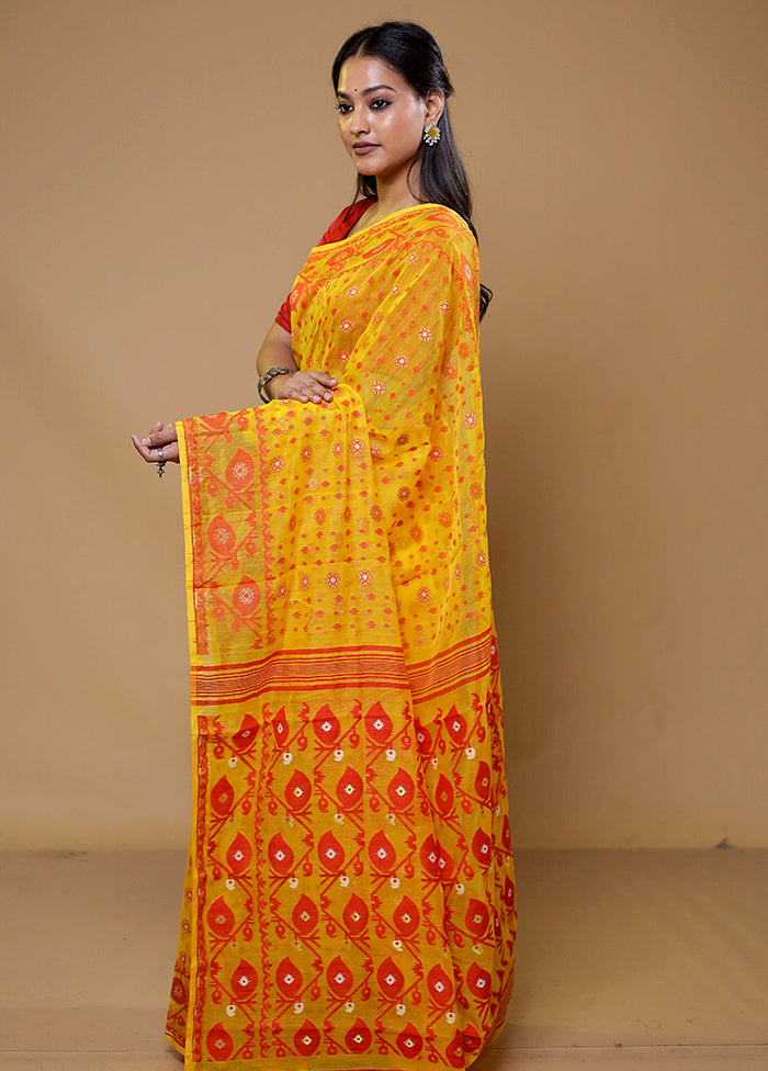 Yellow Tant Jamdani Saree Without Blouse Piece