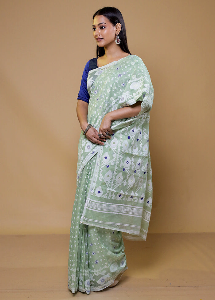 Green Tant Jamdani Saree Without Blouse Piece