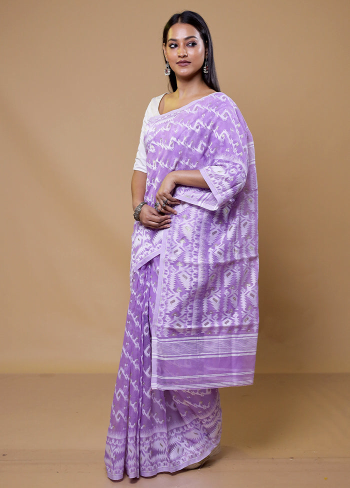 Purple Tant Jamdani Saree Without Blouse Piece