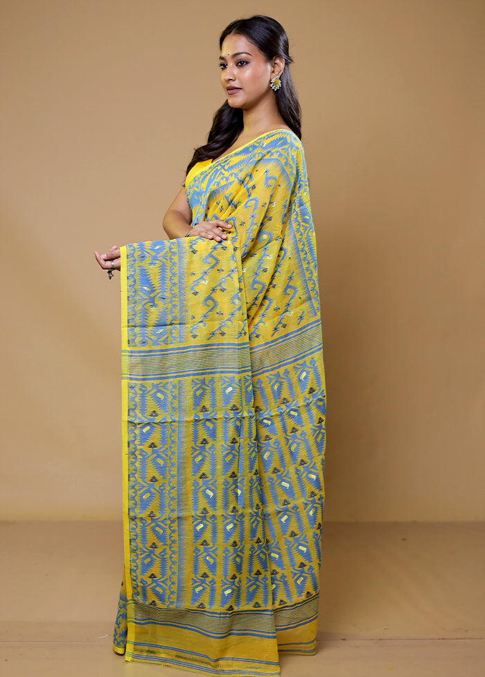 Yellow Tant Jamdani Saree Without Blouse Piece