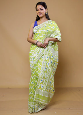 Green Tant Jamdani Saree Without Blouse Piece