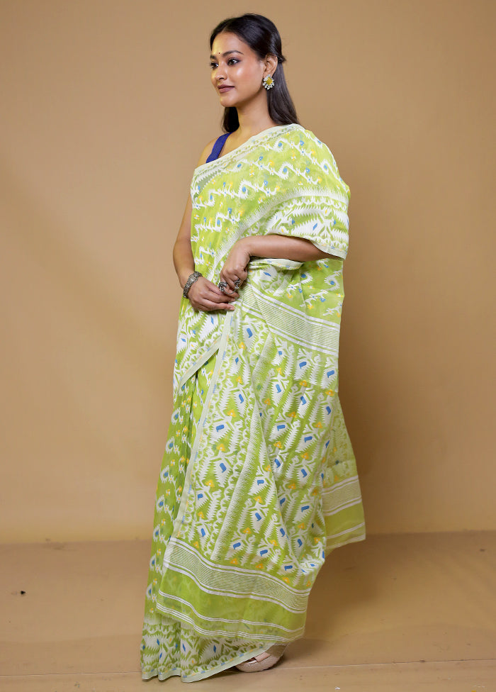 Green Tant Jamdani Saree Without Blouse Piece