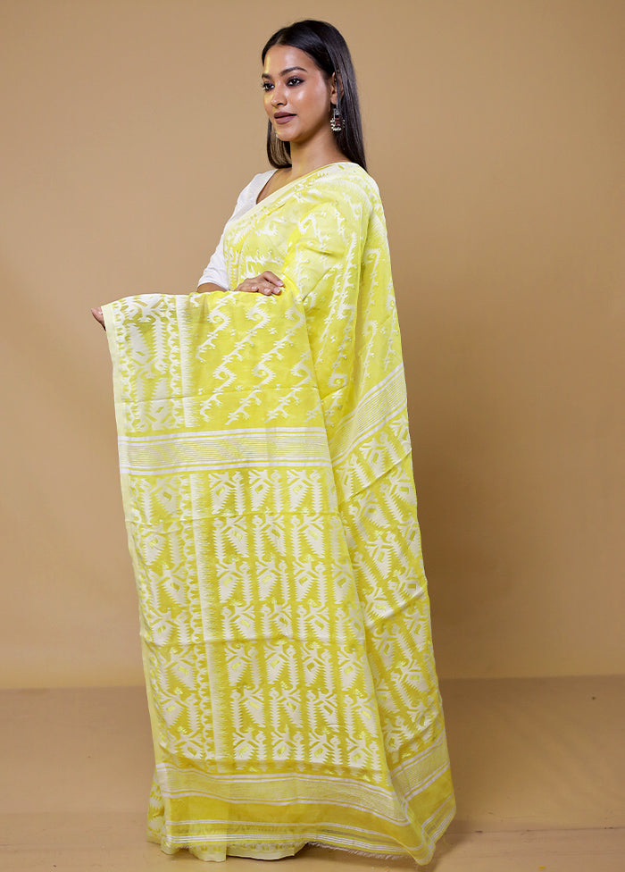 Yellow Tant Jamdani Saree Without Blouse Piece