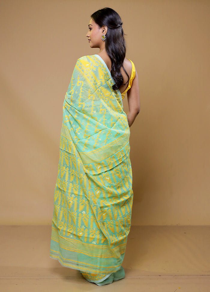 Green Tant Jamdani Saree Without Blouse Piece