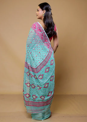 Blue Tant Jamdani Saree Without Blouse Piece