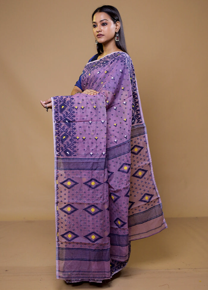 Purple Tant Jamdani Saree Without Blouse Piece