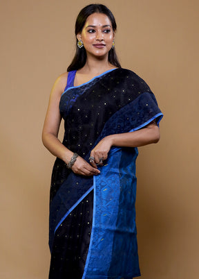 Black Tant Jamdani Saree Without Blouse Piece