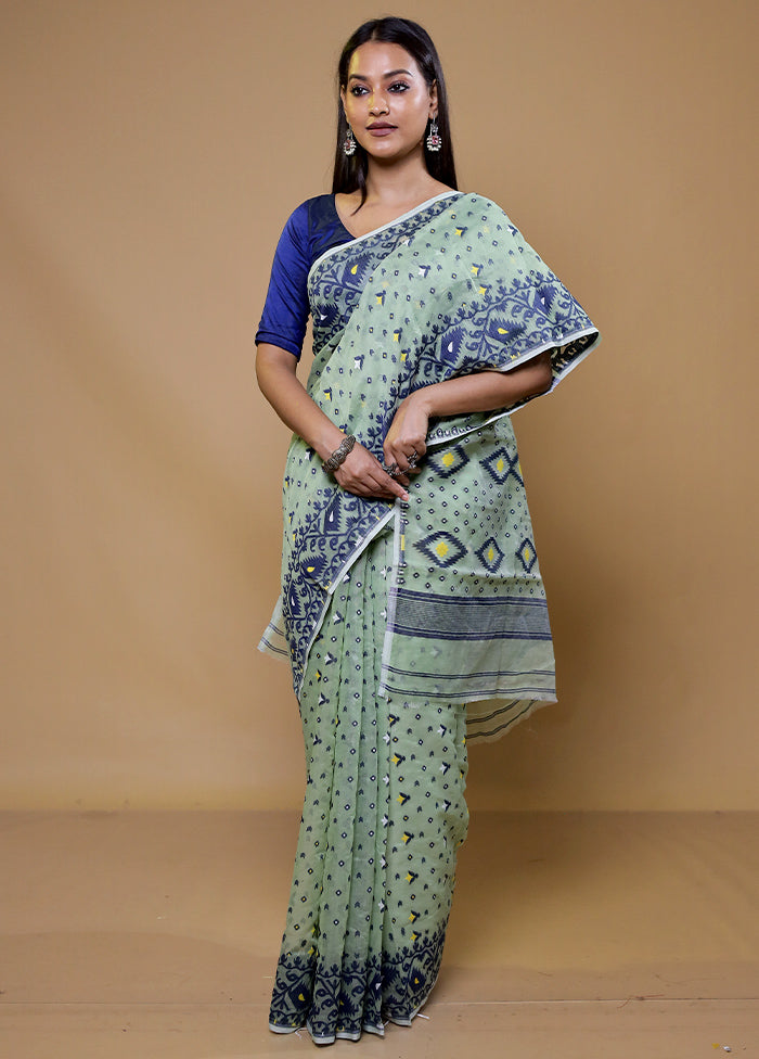 Green Tant Jamdani Saree Without Blouse Piece