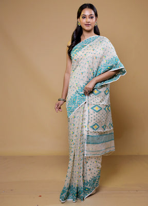 Cream Tant Jamdani Saree Without Blouse Piece