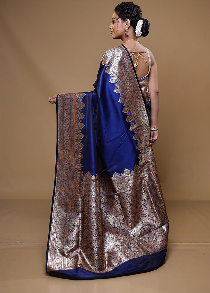 Blue Banarasi Silk Saree With Blouse Piece