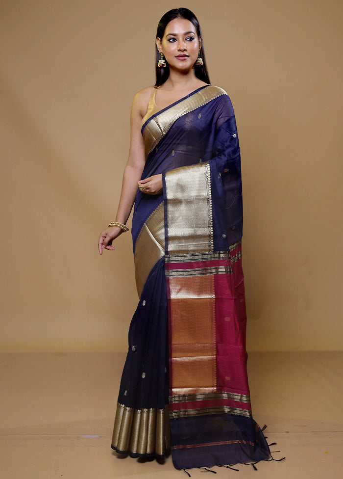 Blue Cotton Saree With Blouse Piece