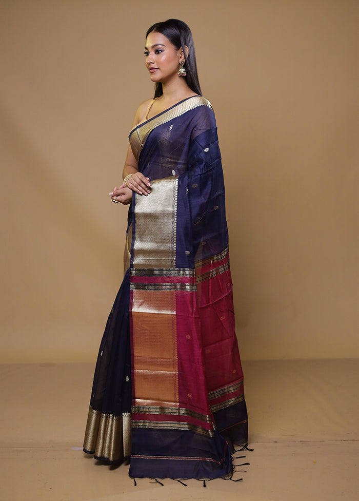 Blue Cotton Saree With Blouse Piece