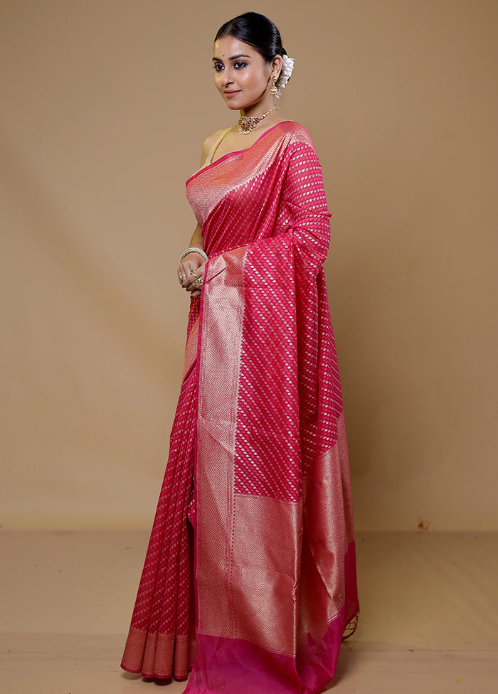 Pink Kora Silk Saree With Blouse Piece