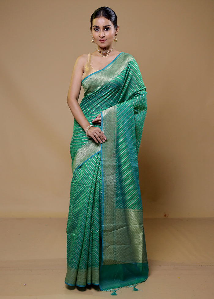 Green Kora Silk Saree With Blouse Piece