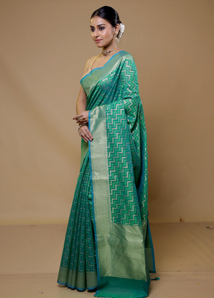 Green Kora Silk Saree With Blouse Piece