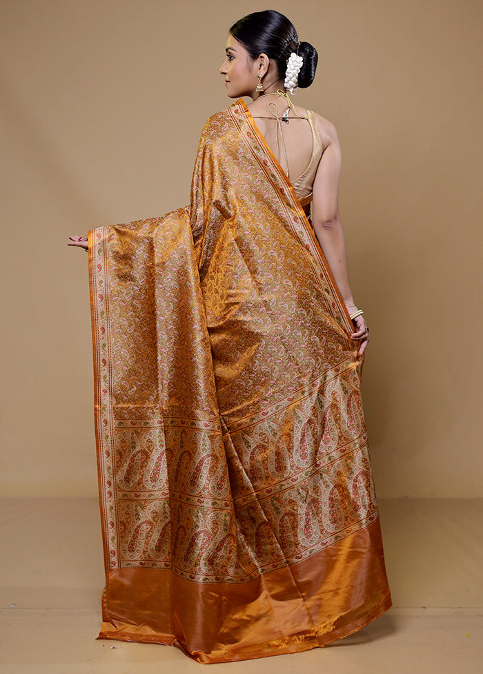 Orange Handloom Jamewar Pure Silk Saree With Blouse Piece