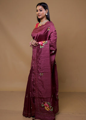 Purple Tussar Silk Saree With Blouse Piece