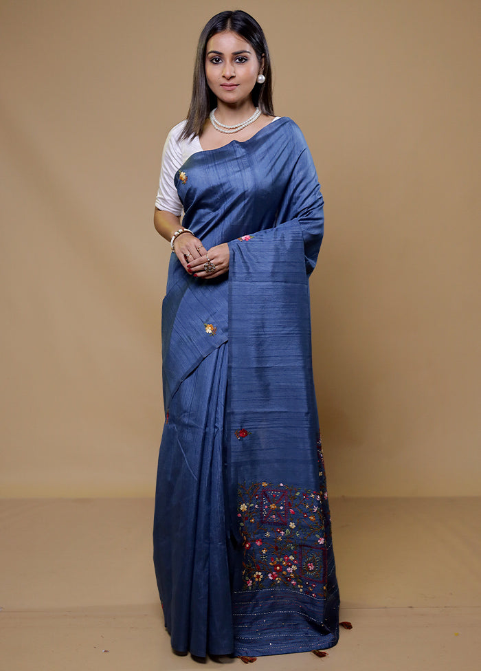 Blue Bishnupuri Stich Saree Without Blouse Piece