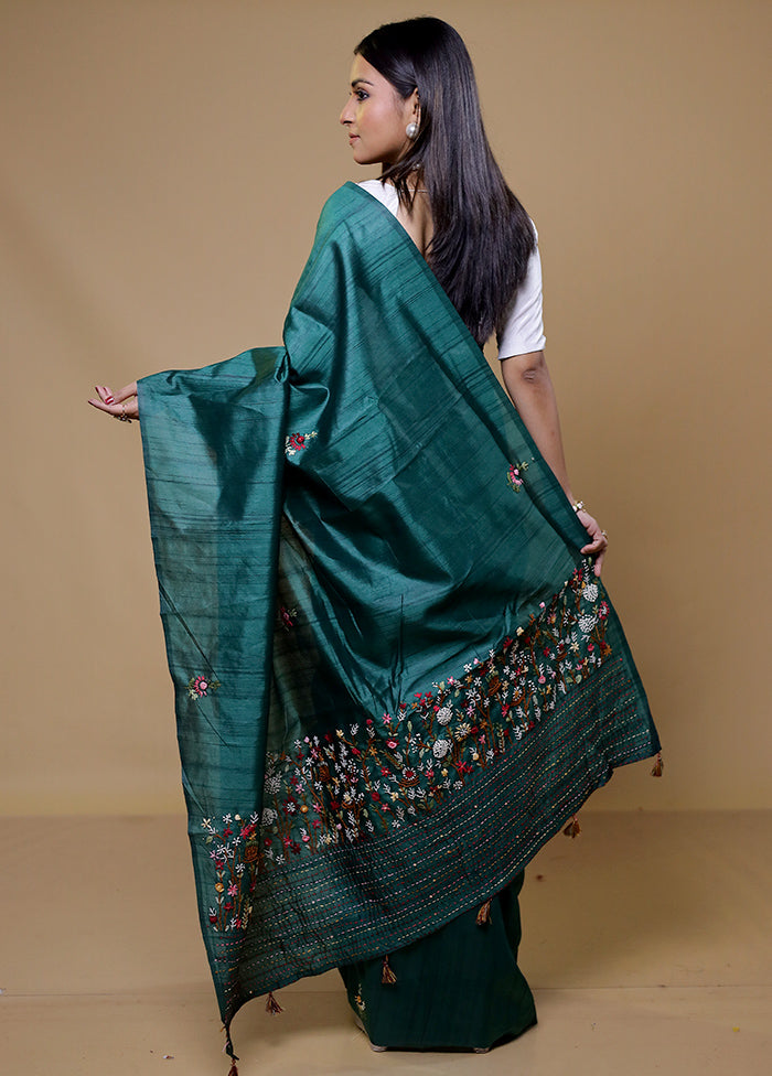 Green Bishnupuri Stich Saree Without Blouse Piece