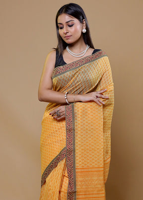 Yellow Kota Cotton Saree With Blouse Piece