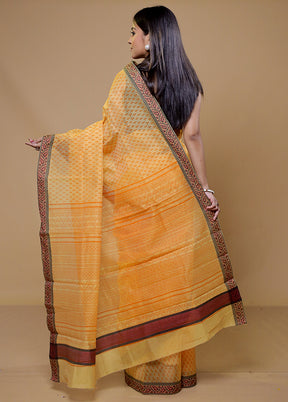 Yellow Kota Cotton Saree With Blouse Piece