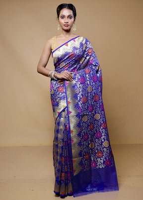 Blue Organza Saree With Blouse Piece